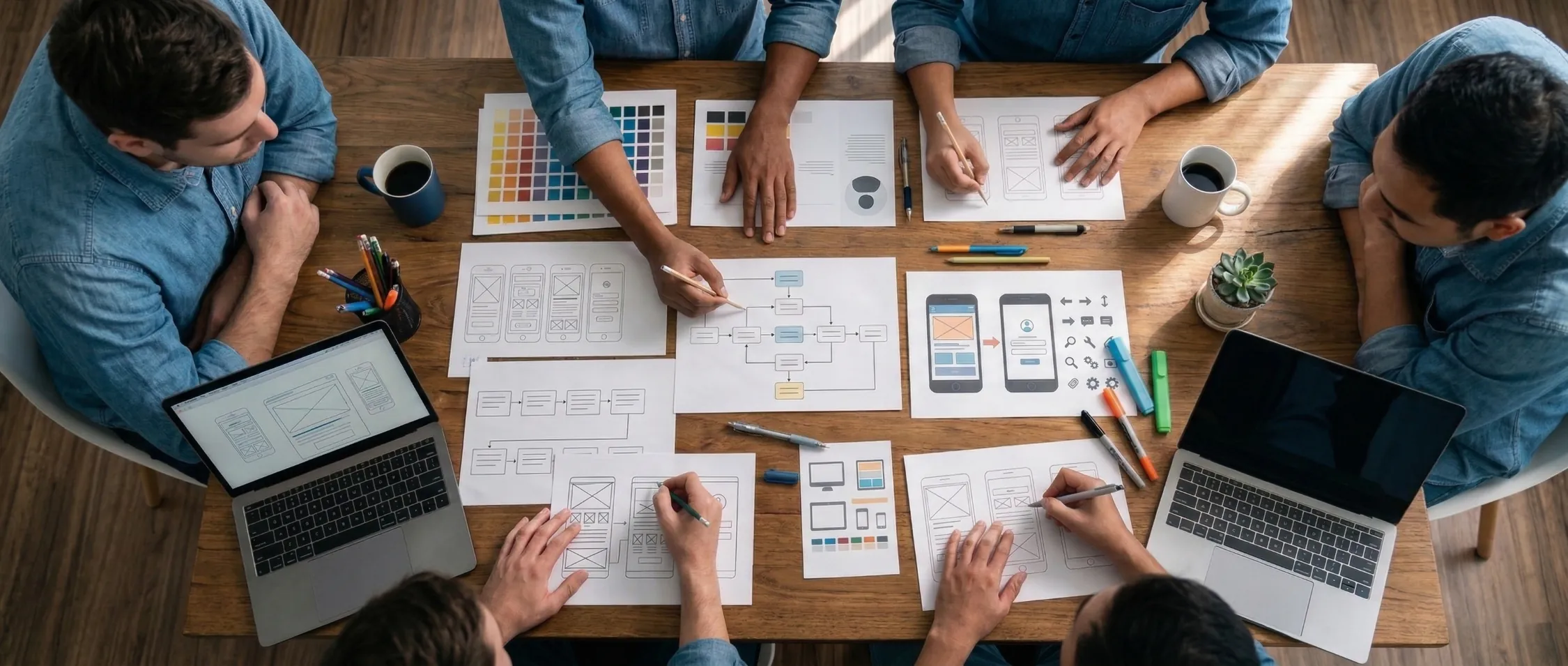 People brainstorming ideas for a website project