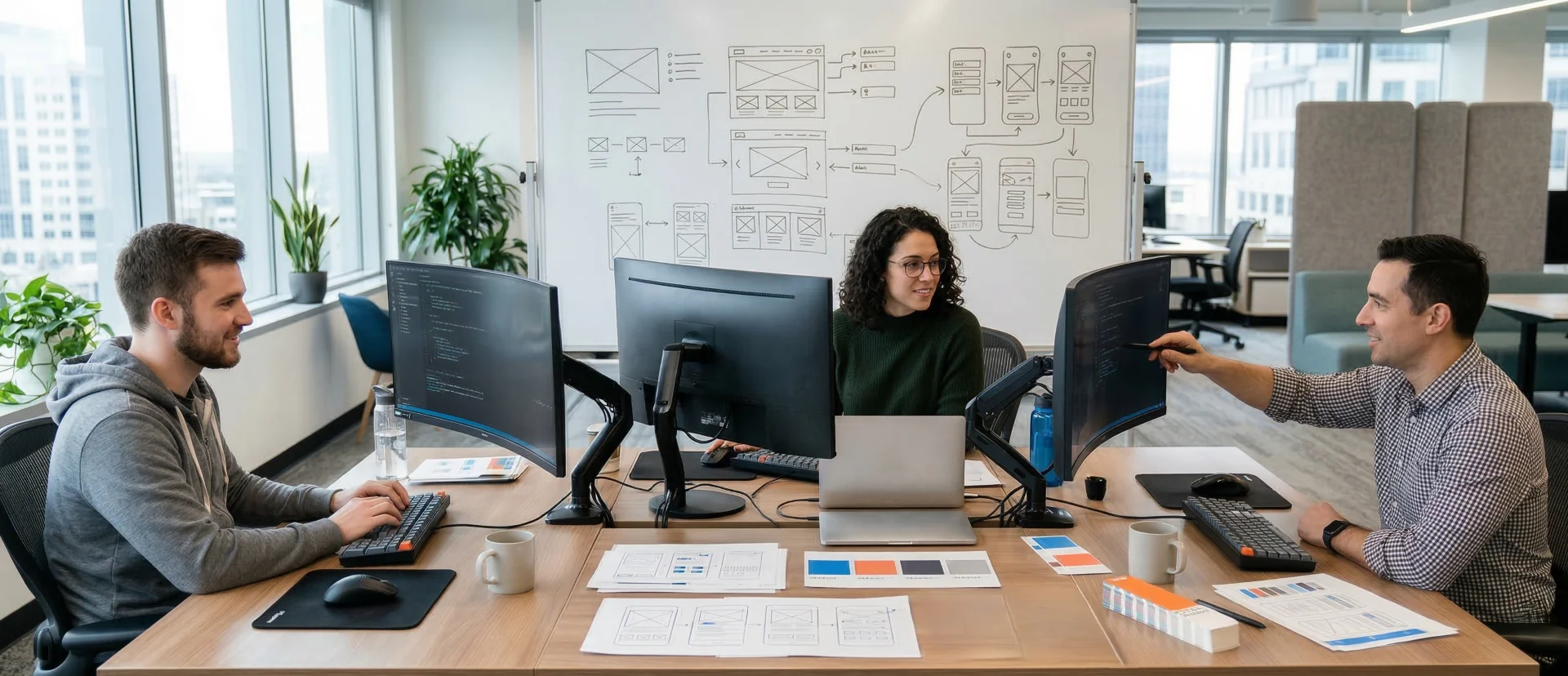 People brainstorming ideas for a website project